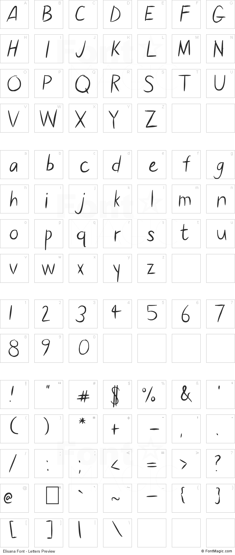 Elisana Font - All Latters Preview Chart