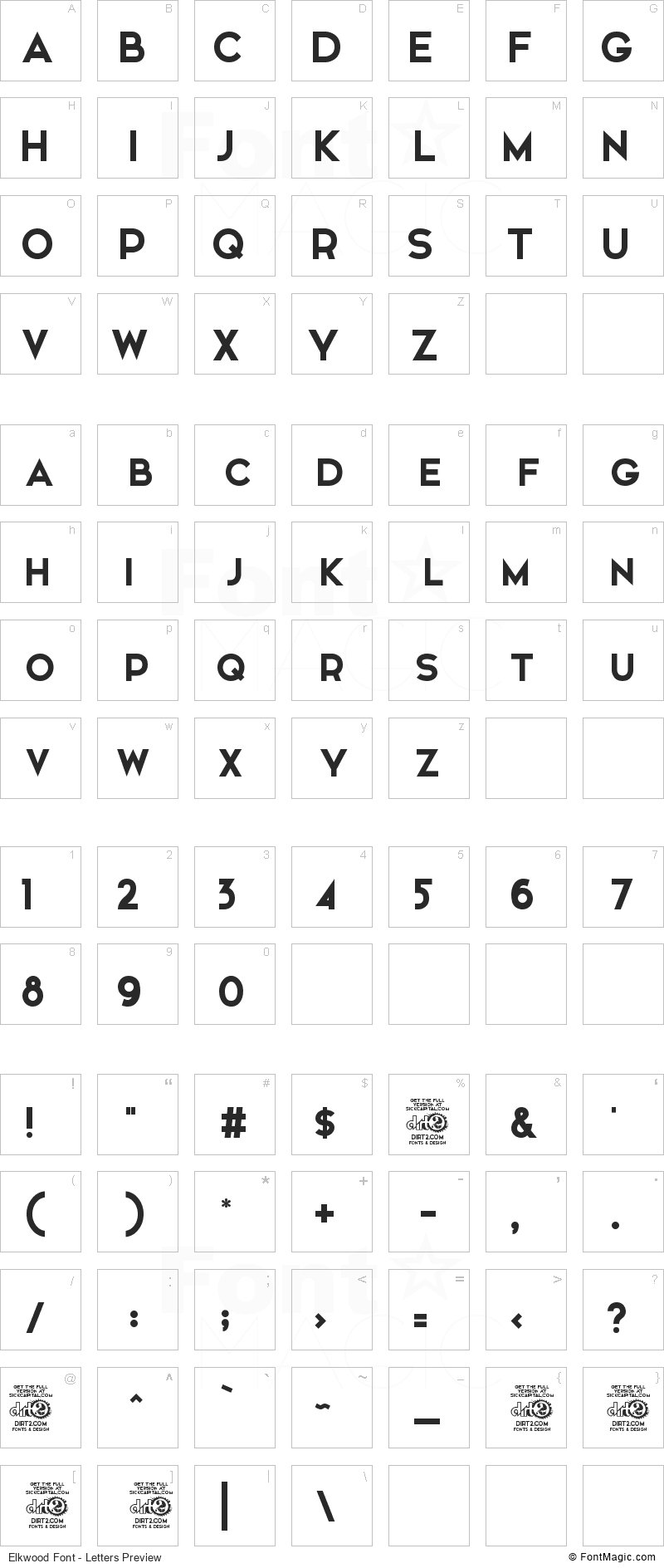Elkwood Font - All Latters Preview Chart