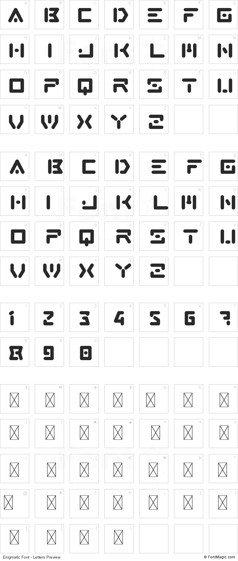 Enigmatic Font - All Latters Preview Chart