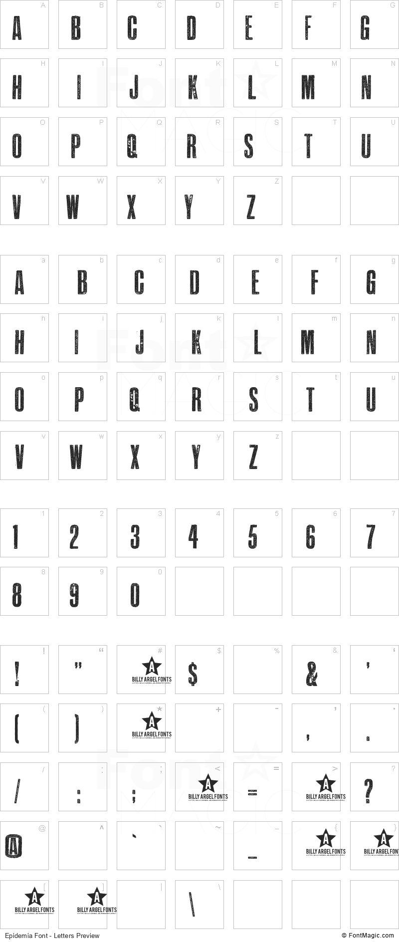 Epidemia Font - All Latters Preview Chart
