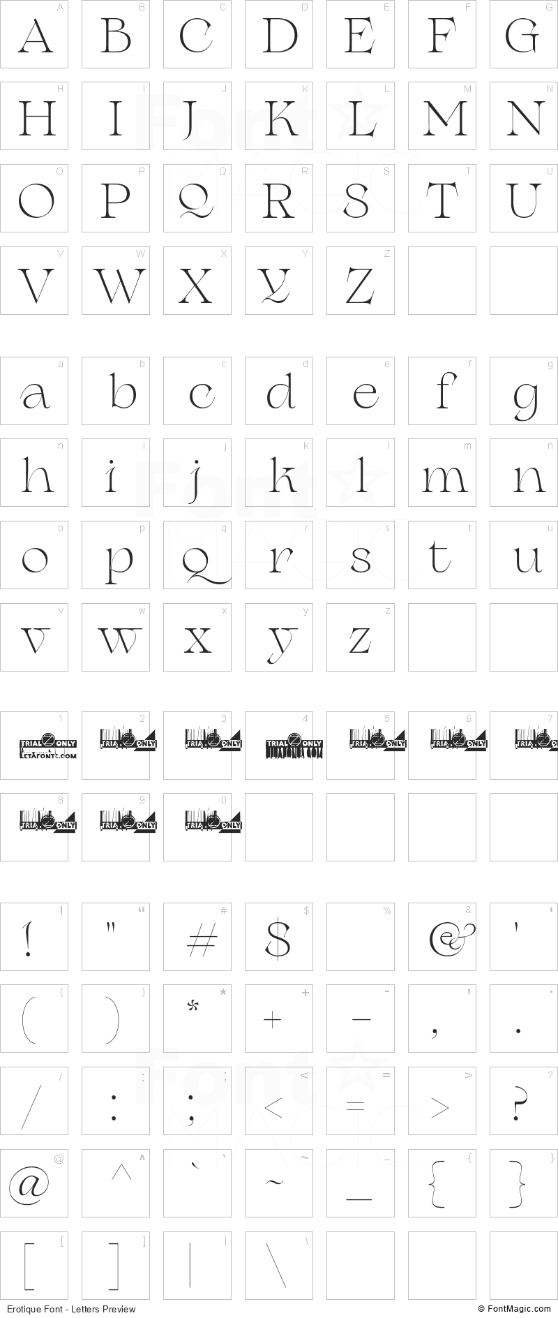 Erotique Font - All Latters Preview Chart