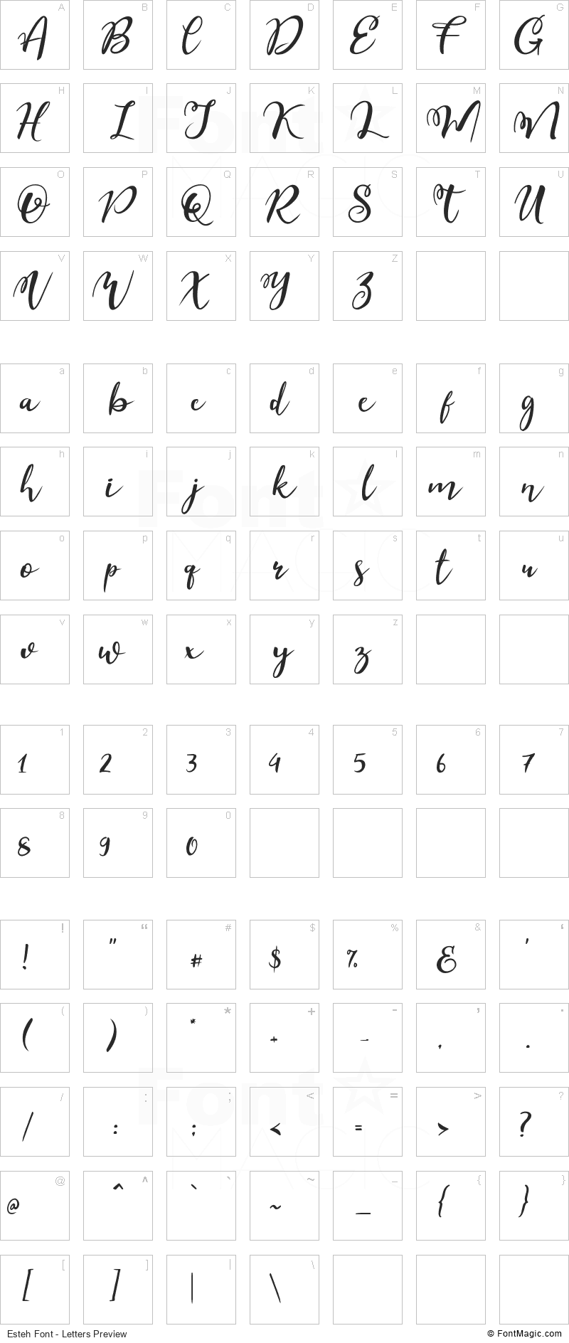 Esteh Font - All Latters Preview Chart
