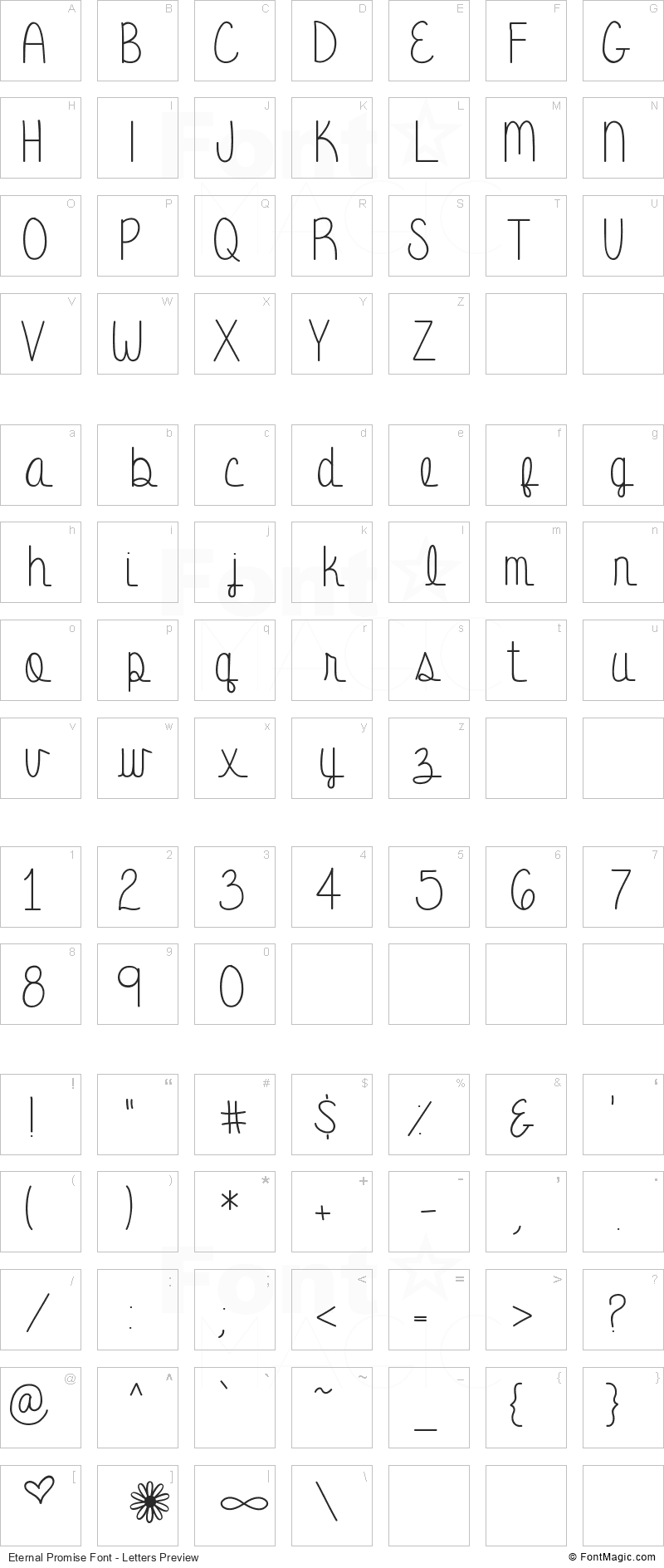 Eternal Promise Font - All Latters Preview Chart