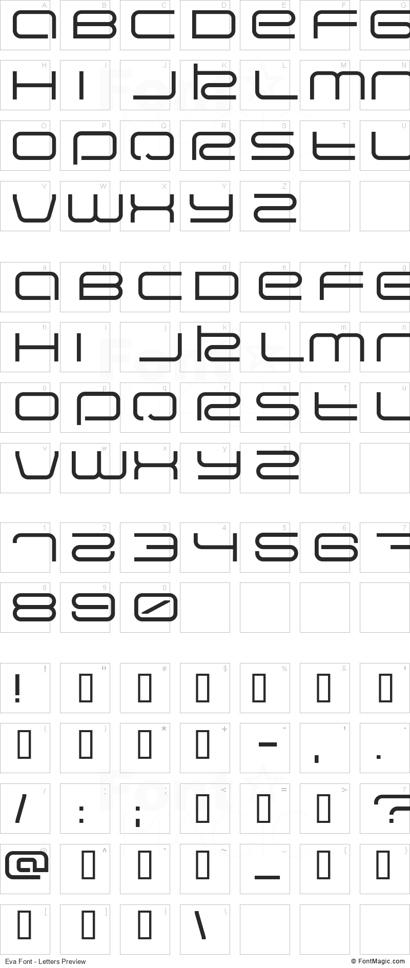 Eva Font - All Latters Preview Chart