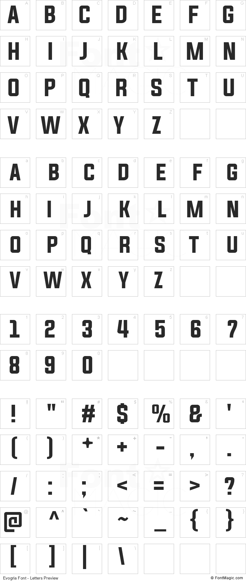 Evogria Font - All Latters Preview Chart