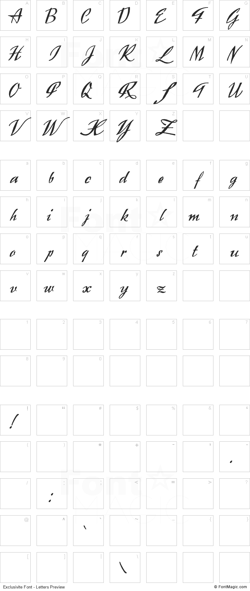 Exclusivite Font - All Latters Preview Chart