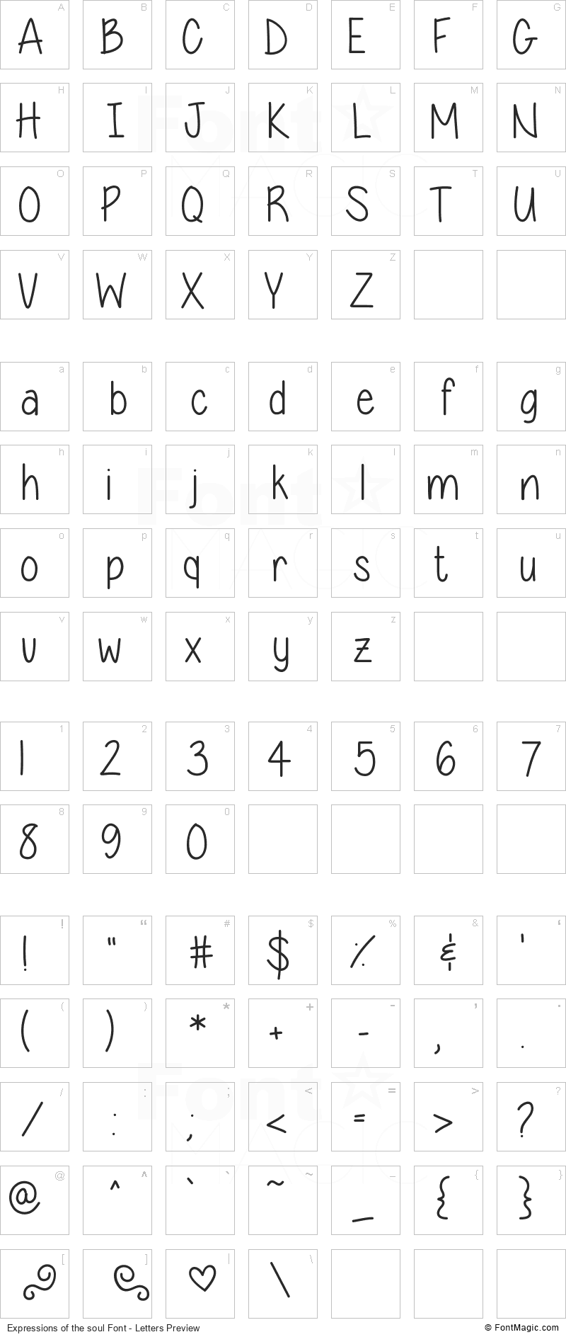 Expressions of the soul Font - All Latters Preview Chart