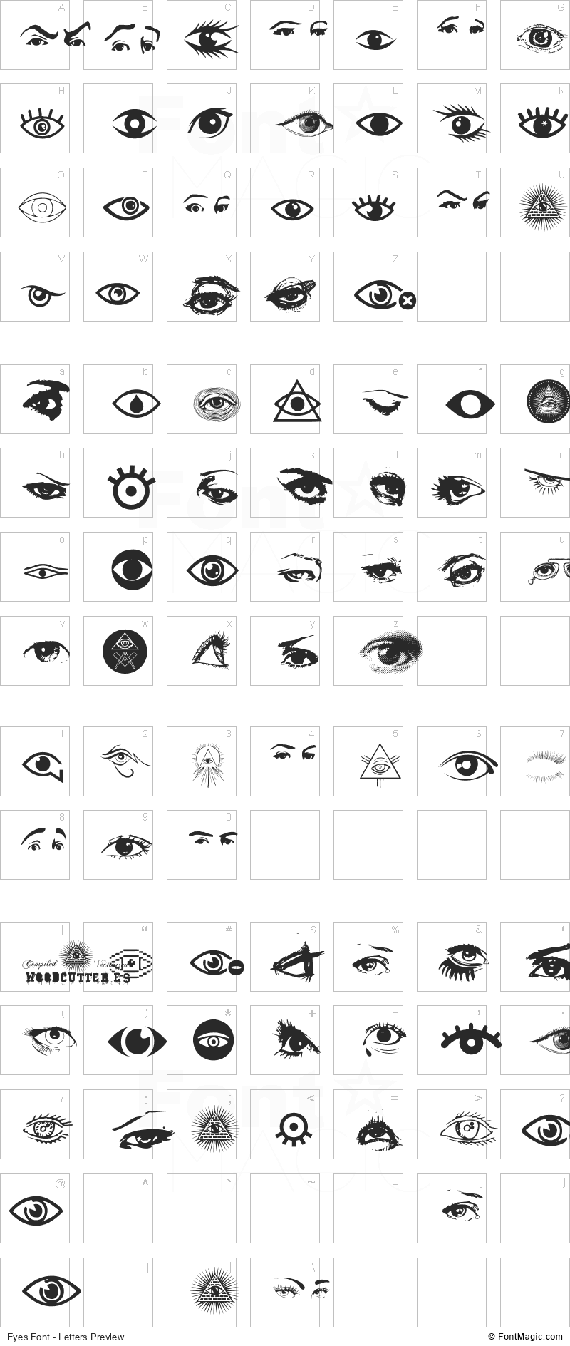 Eyes Font - All Latters Preview Chart