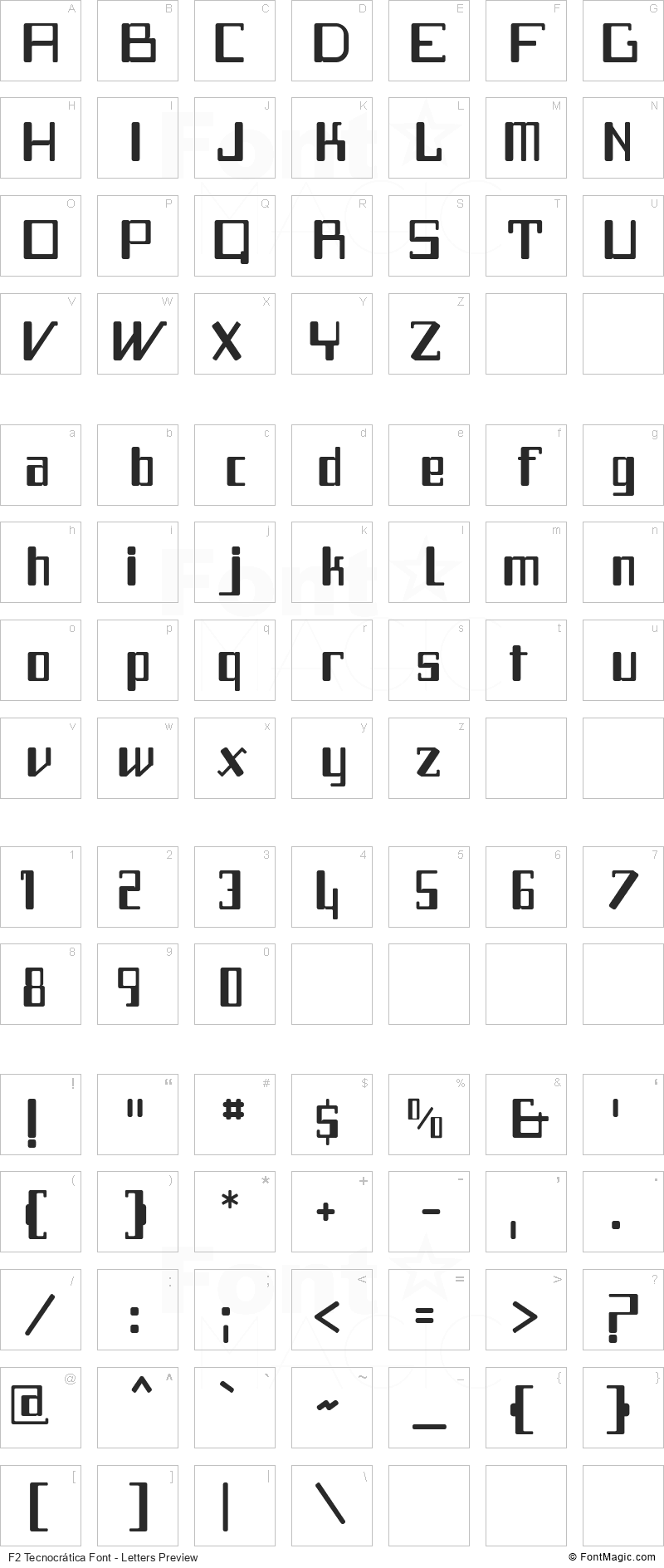 F2 Tecnocrática Font - All Latters Preview Chart