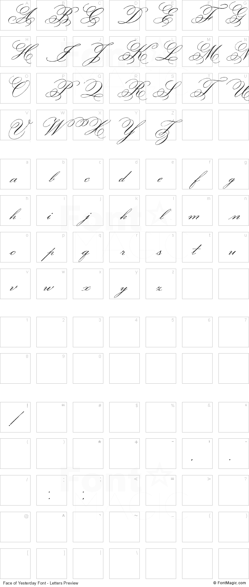 Face of Yesterday Font - All Latters Preview Chart