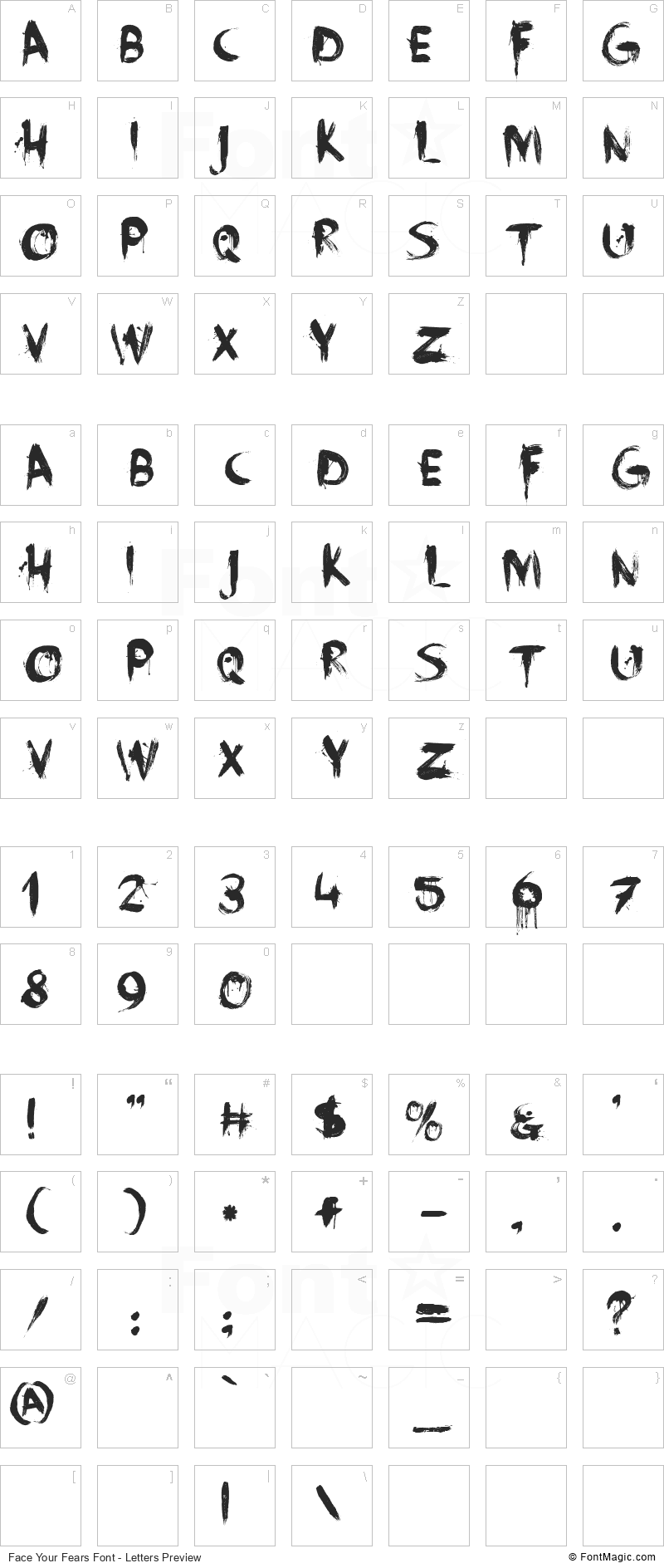 Face Your Fears Font - All Latters Preview Chart