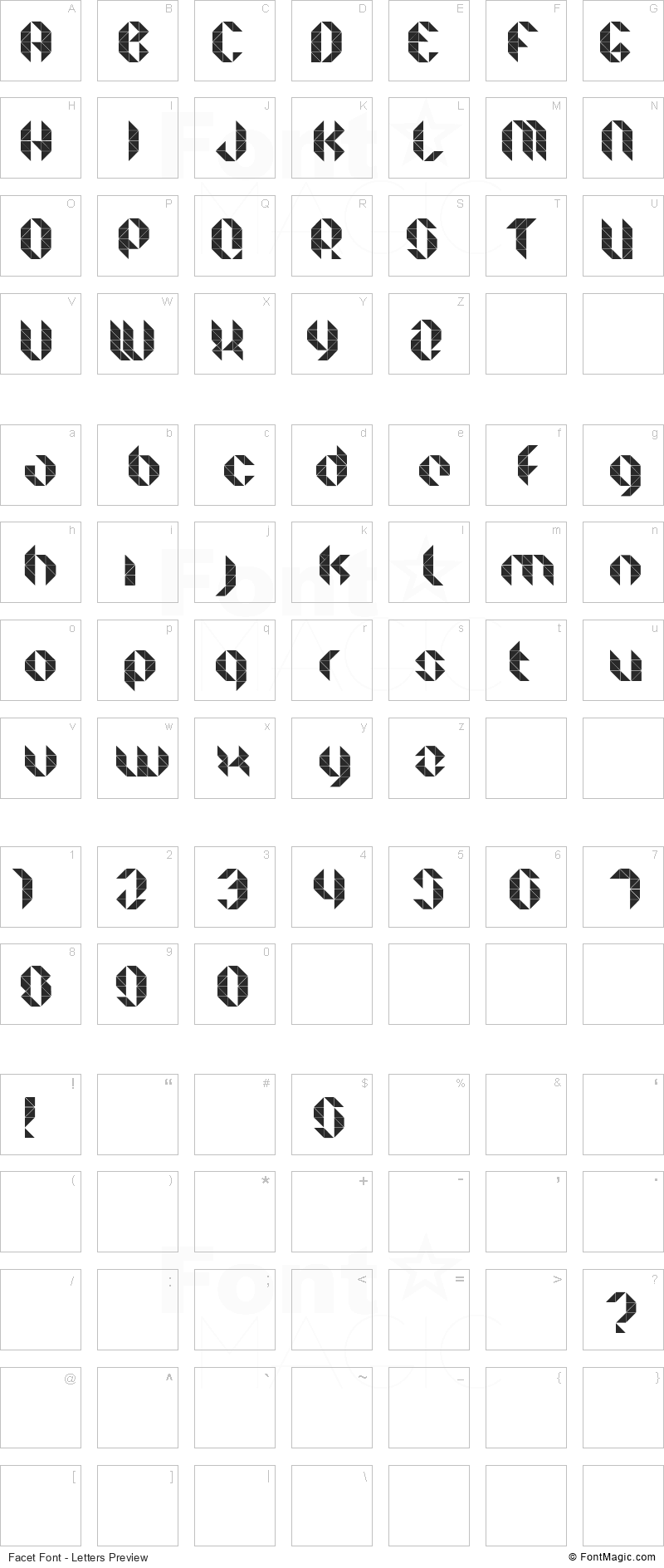 Facet Font - All Latters Preview Chart