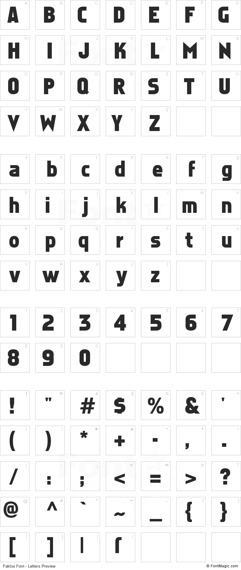 Faktos Font - All Latters Preview Chart