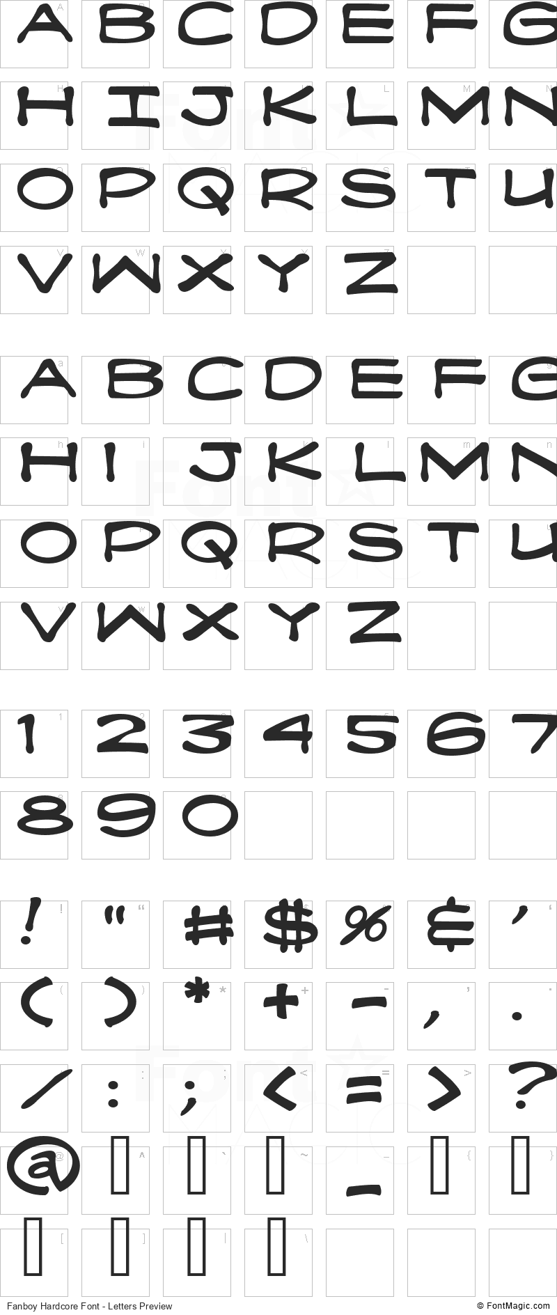 Fanboy Hardcore Font - All Latters Preview Chart