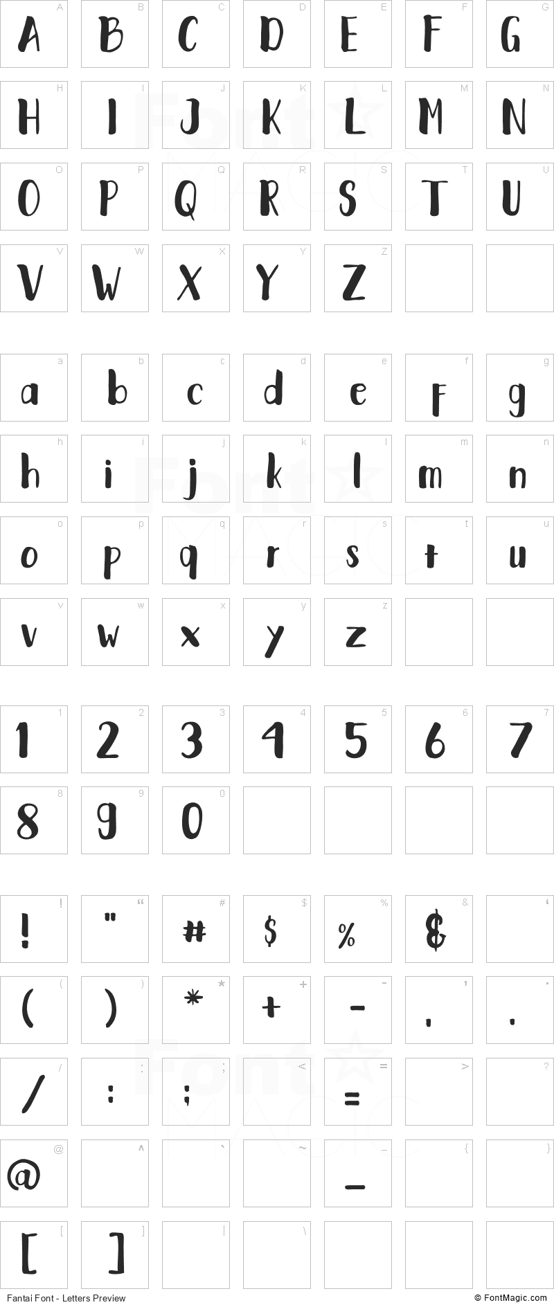 Fantai Font - All Latters Preview Chart