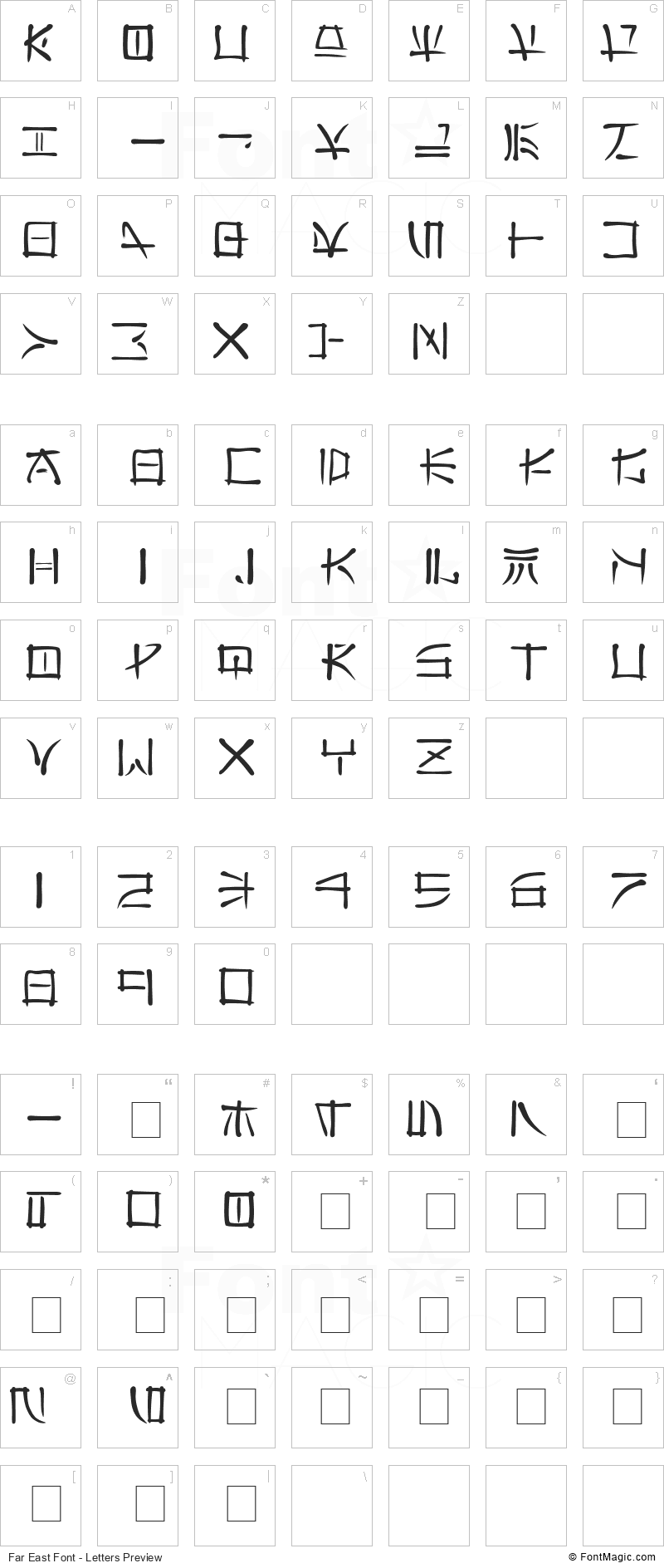 Far East Font - All Latters Preview Chart