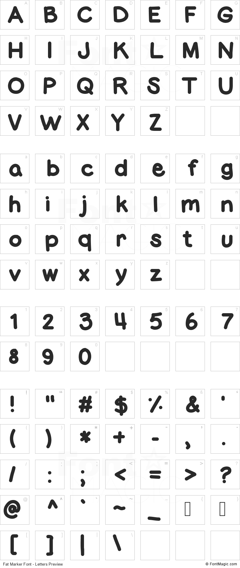 Fat Marker Font - All Latters Preview Chart