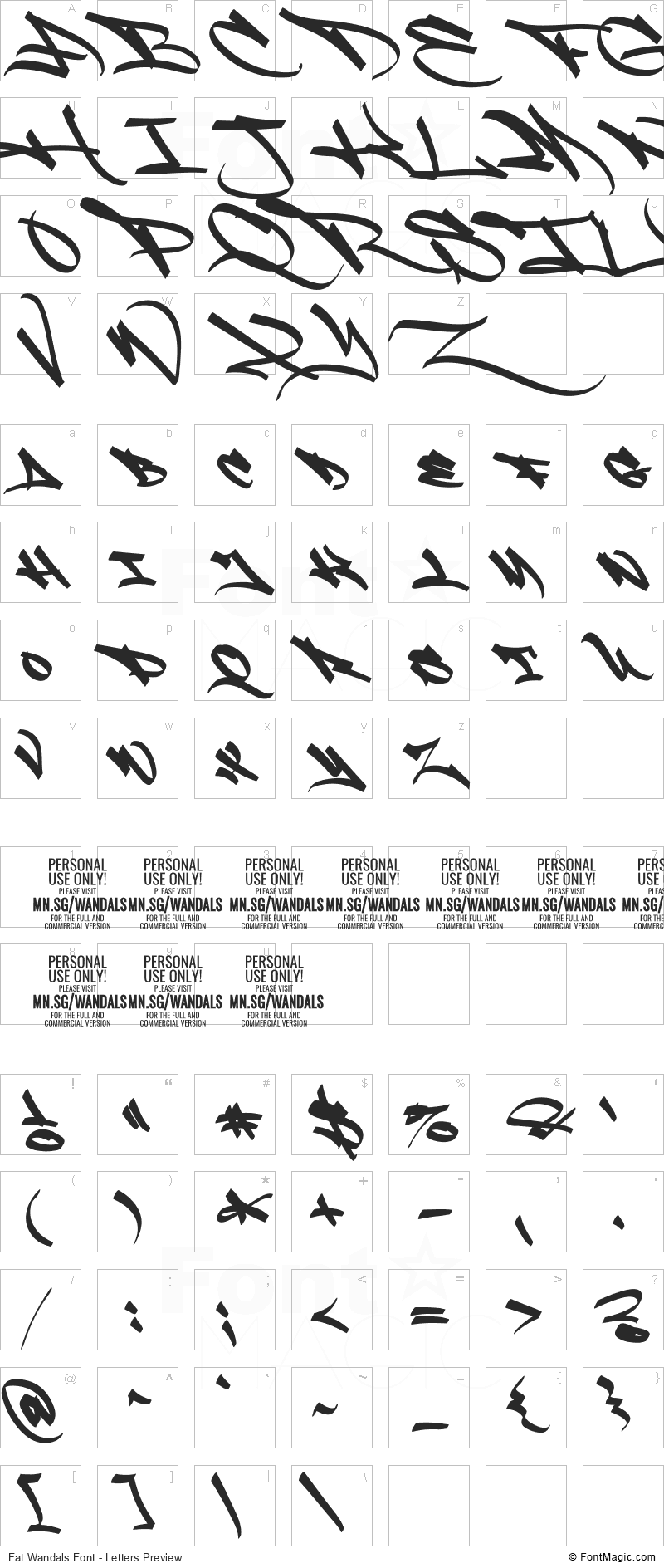 Fat Wandals Font - All Latters Preview Chart