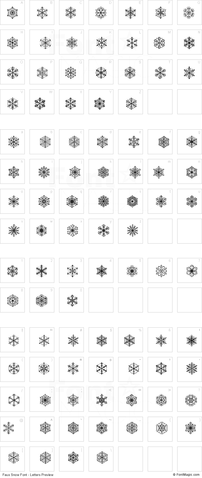 Faux Snow Font - All Latters Preview Chart