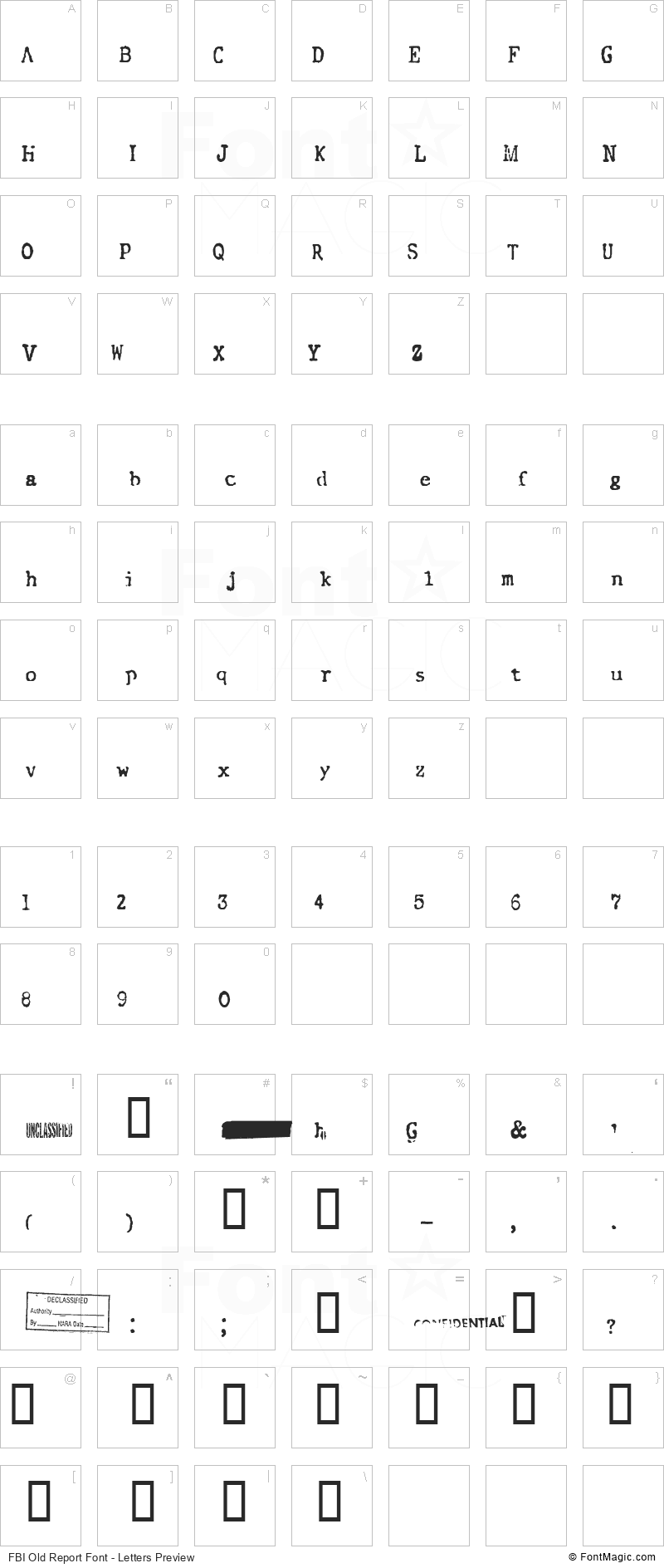 FBI Old Report Font - All Latters Preview Chart