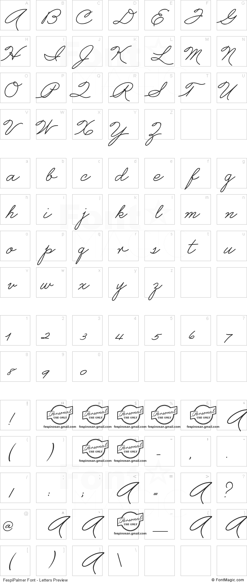 FespiPalmer Font - All Latters Preview Chart