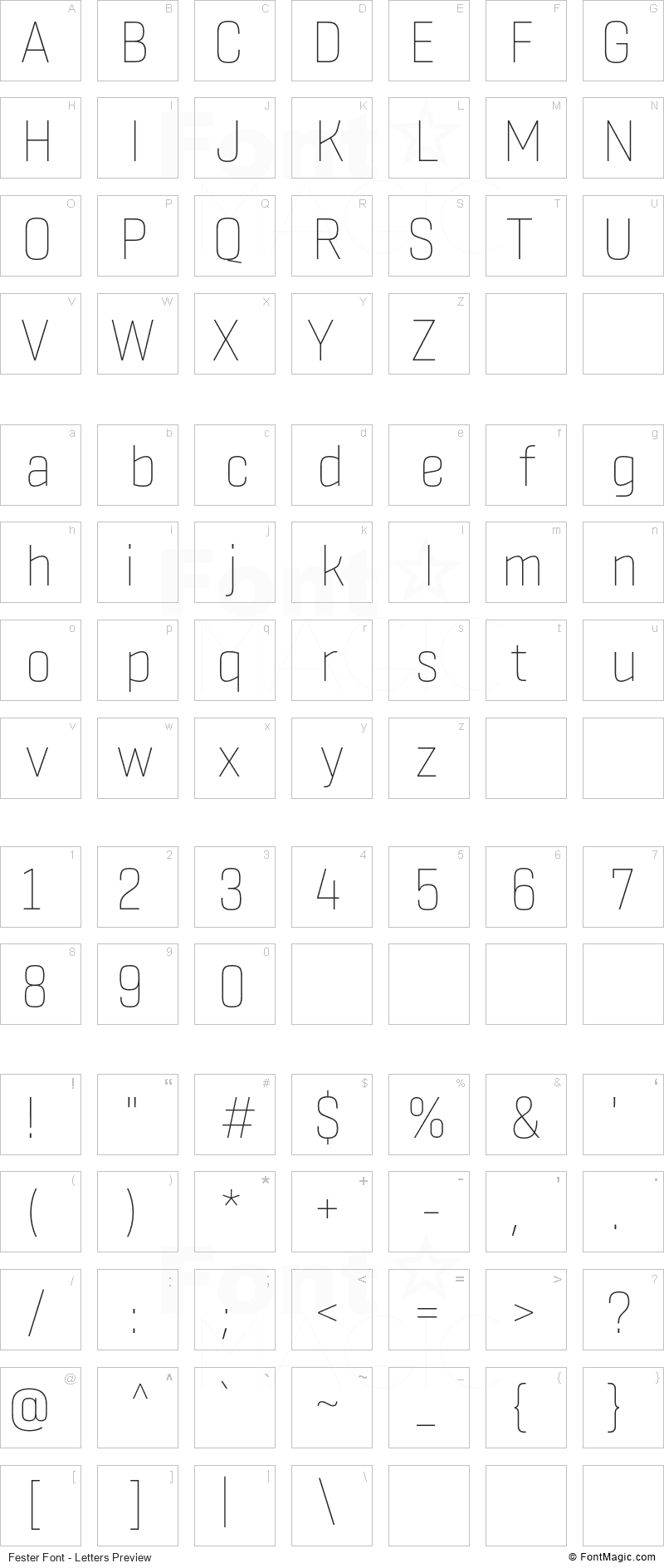 Fester Font - All Latters Preview Chart