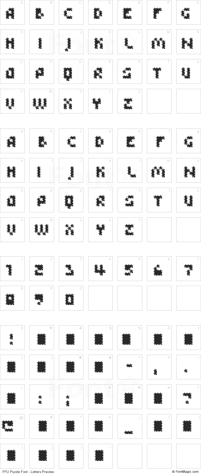 FFU Puzzle Font - All Latters Preview Chart