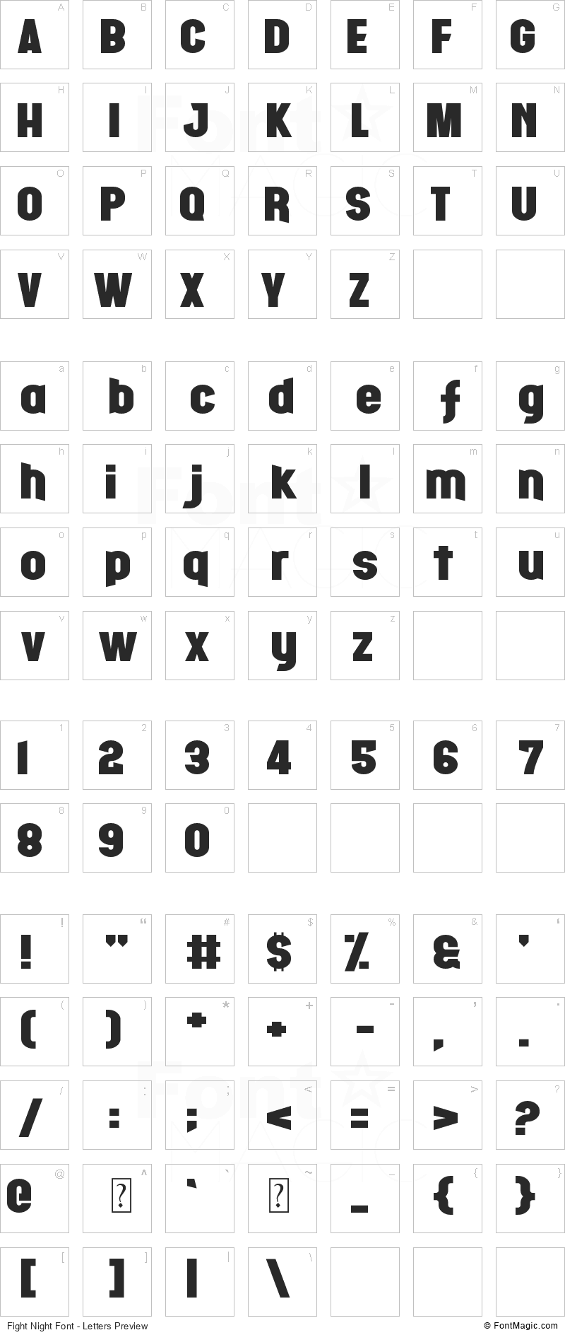 Fight Night Font - All Latters Preview Chart