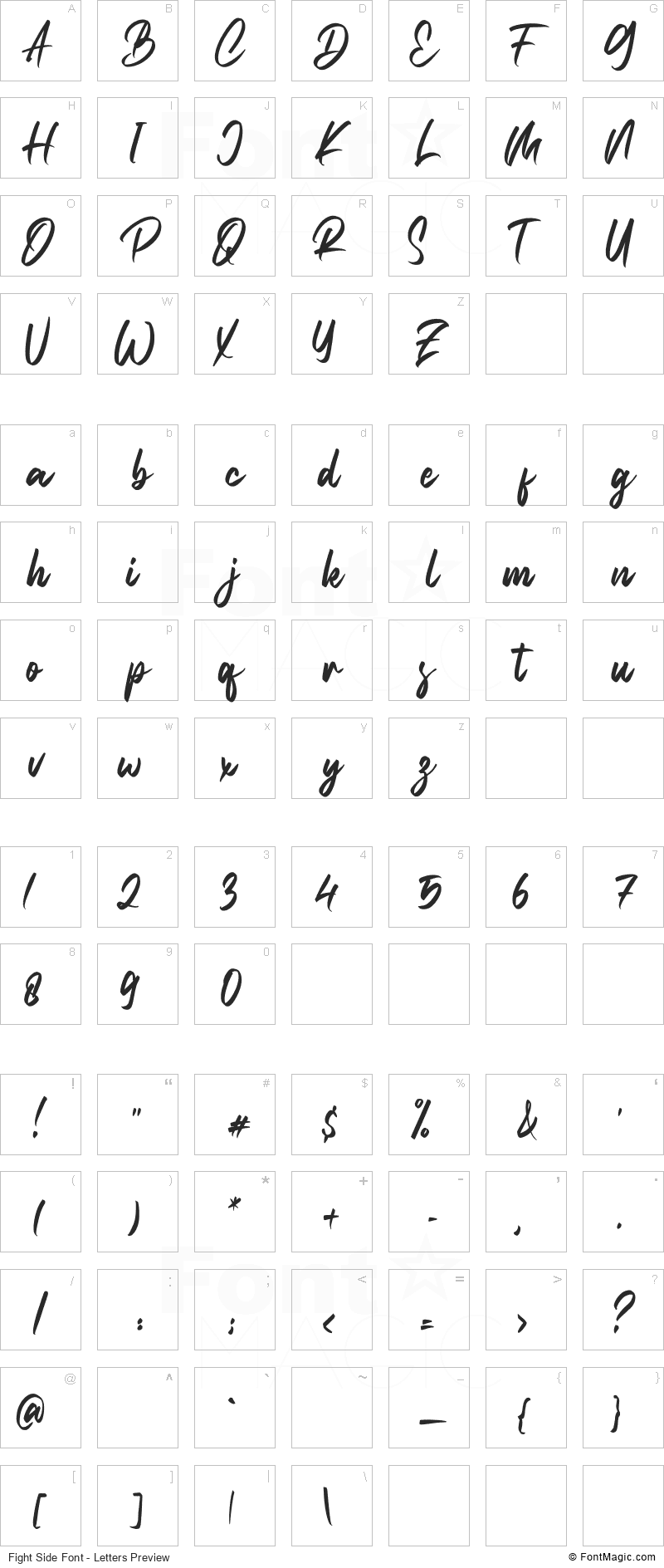Fight Side Font - All Latters Preview Chart