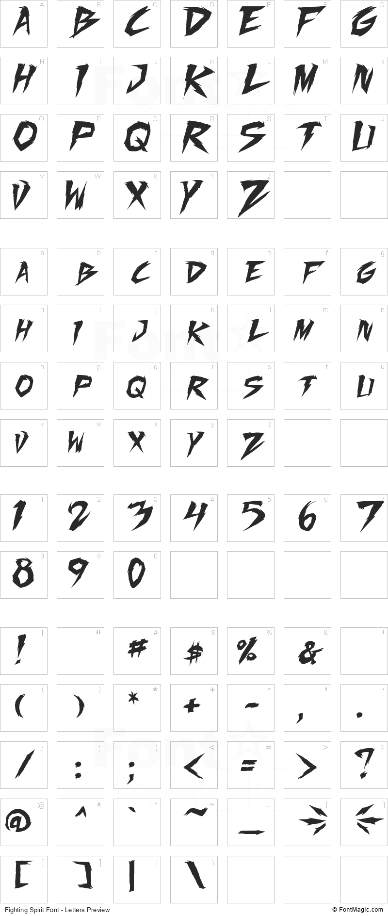 Fighting Spirit Font - All Latters Preview Chart