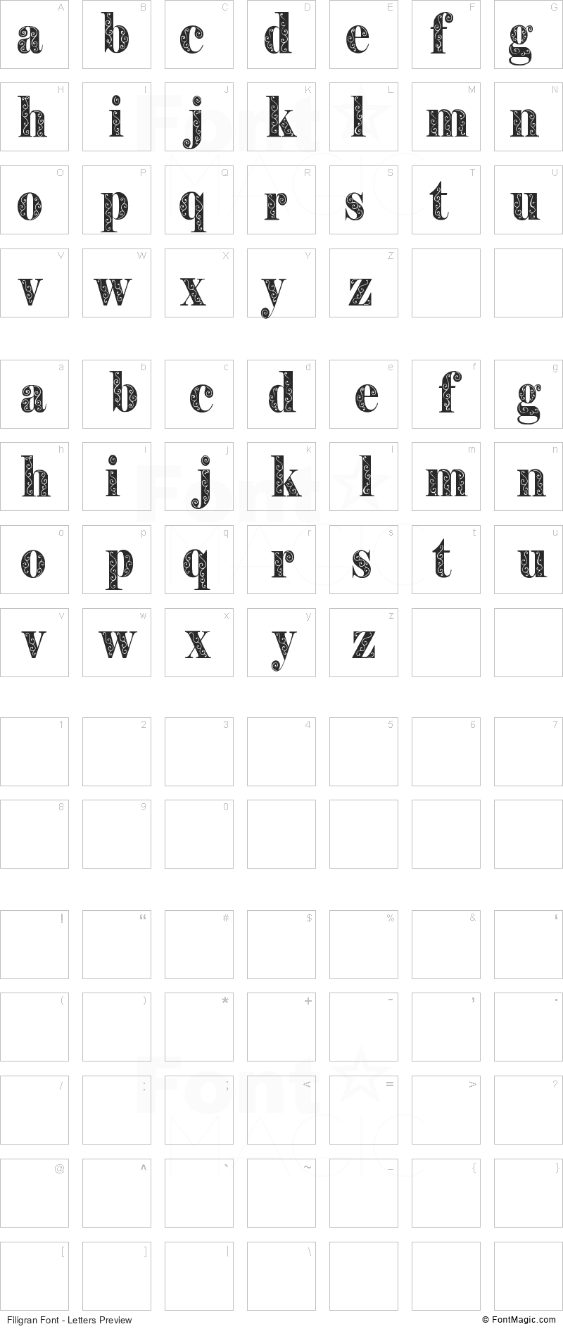 Filigran Font - All Latters Preview Chart