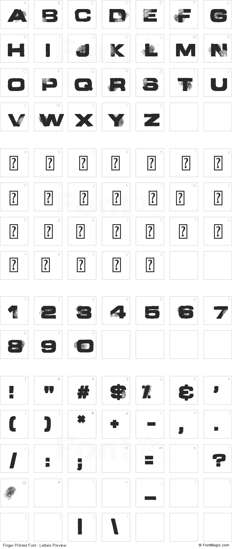 Finger Printed Font - All Latters Preview Chart