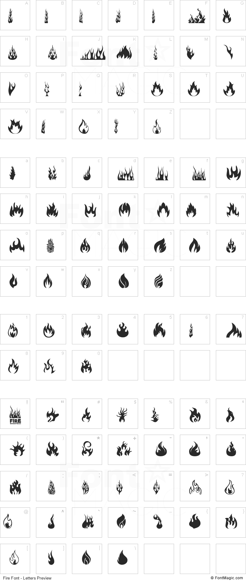Fire Font - All Latters Preview Chart