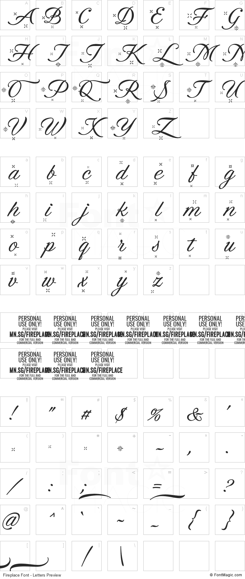 Fireplace Font - All Latters Preview Chart