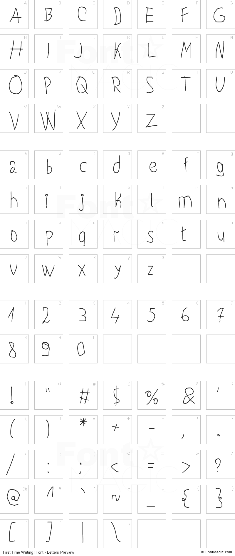 First Time Writing! Font - All Latters Preview Chart