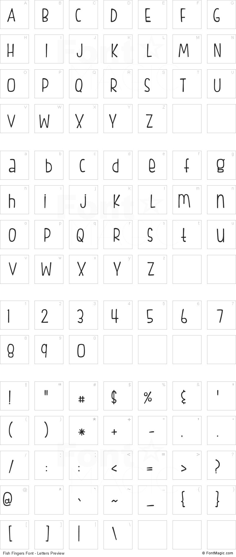 Fish Fingers Font - All Latters Preview Chart