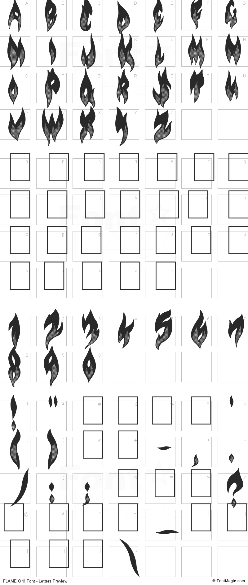 FLAME ON! Font - All Latters Preview Chart