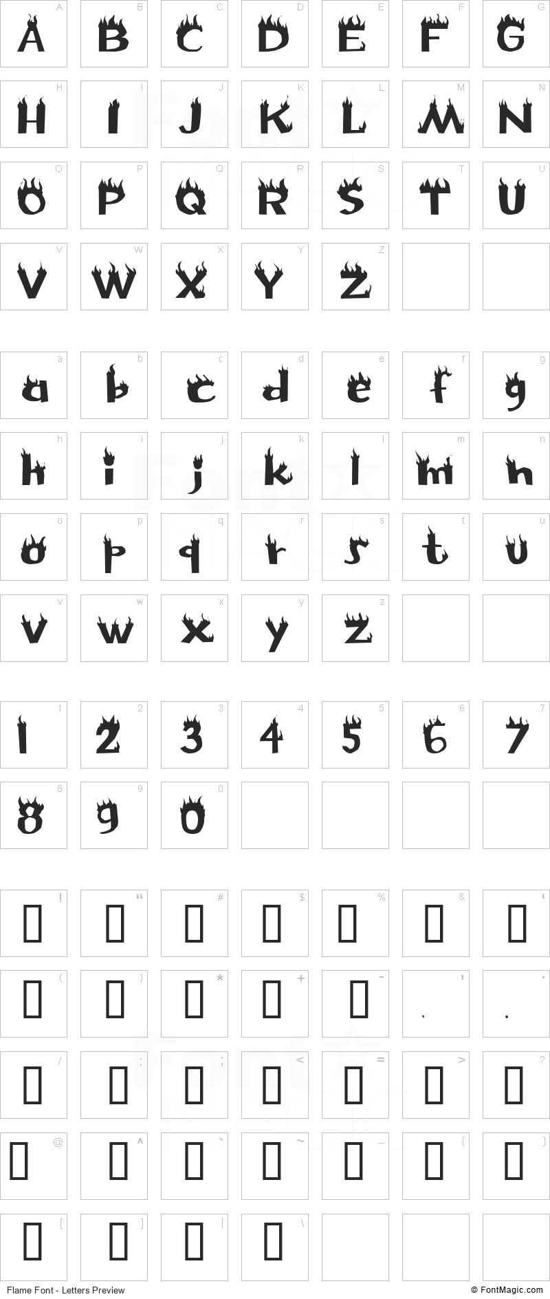 Flame Font - All Latters Preview Chart