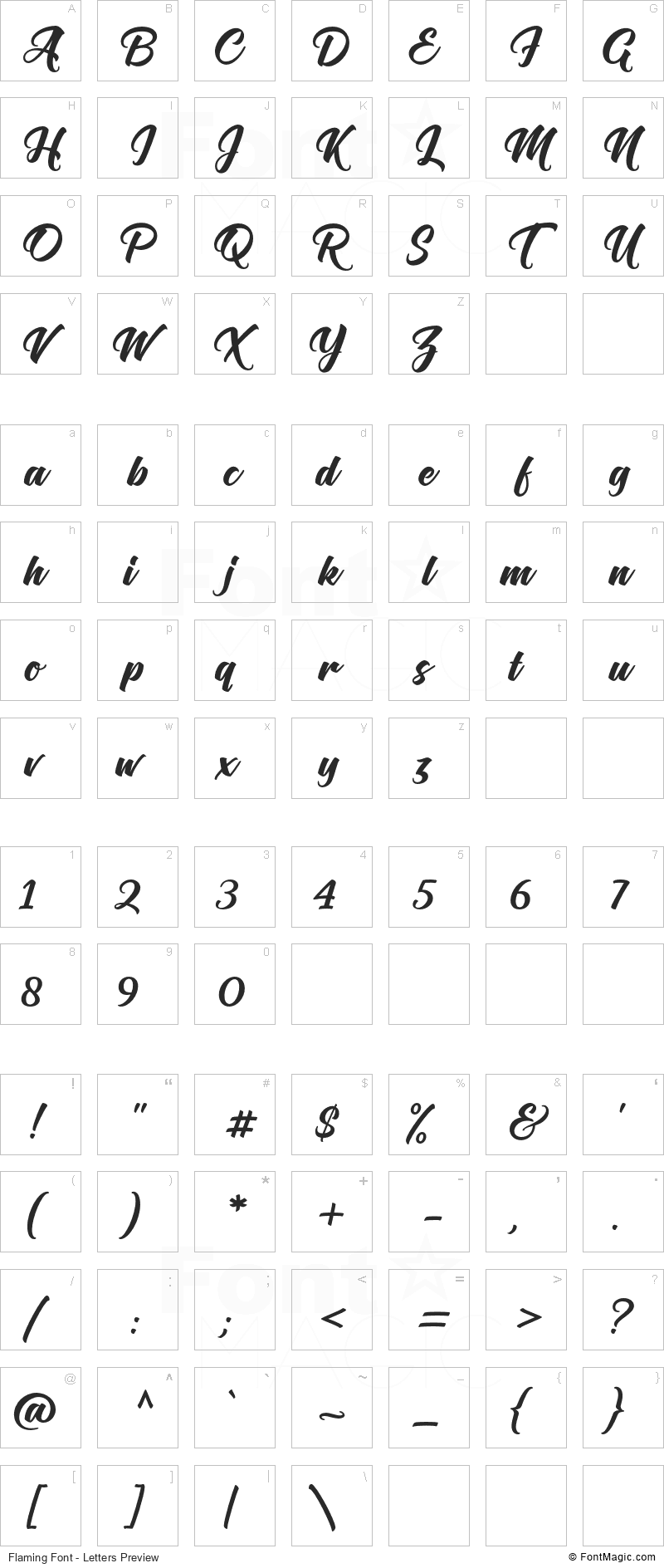 Flaming Font - All Latters Preview Chart