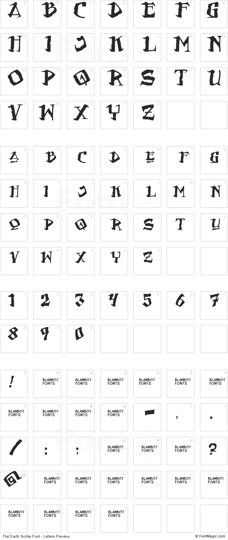Flat Earth Scribe Font - All Latters Preview Chart