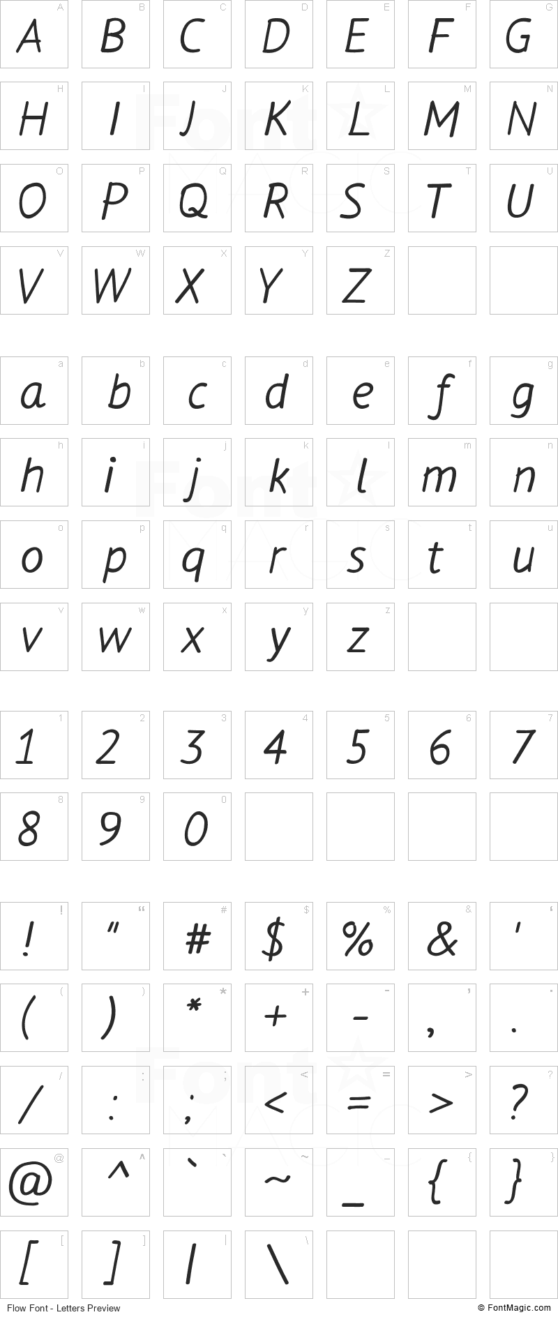 Flow Font - All Latters Preview Chart