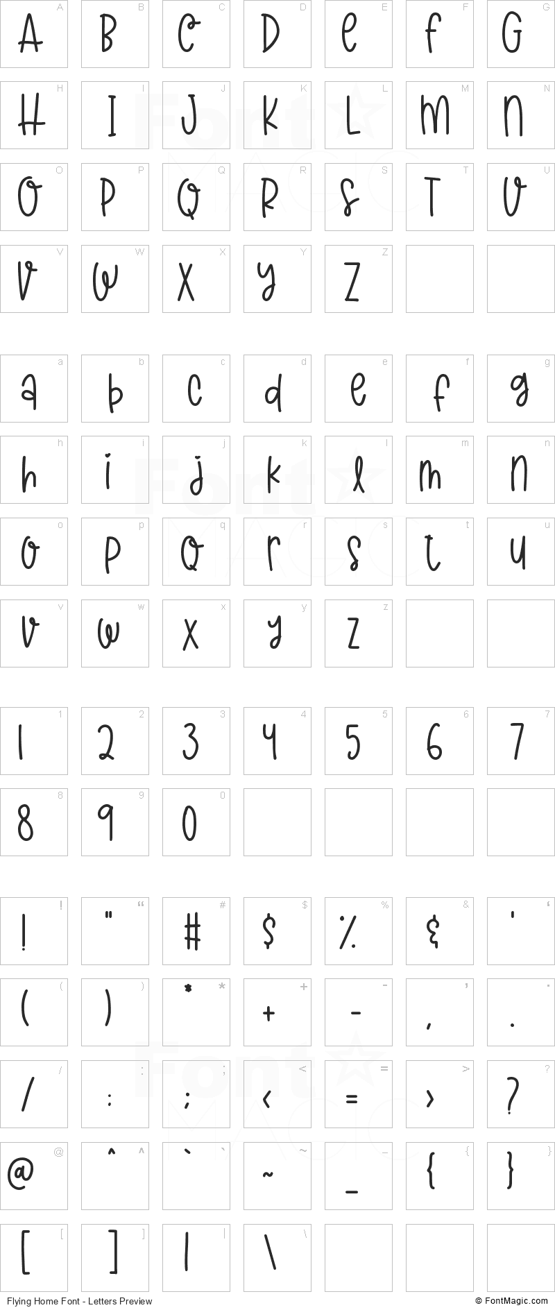 Flying Home Font - All Latters Preview Chart