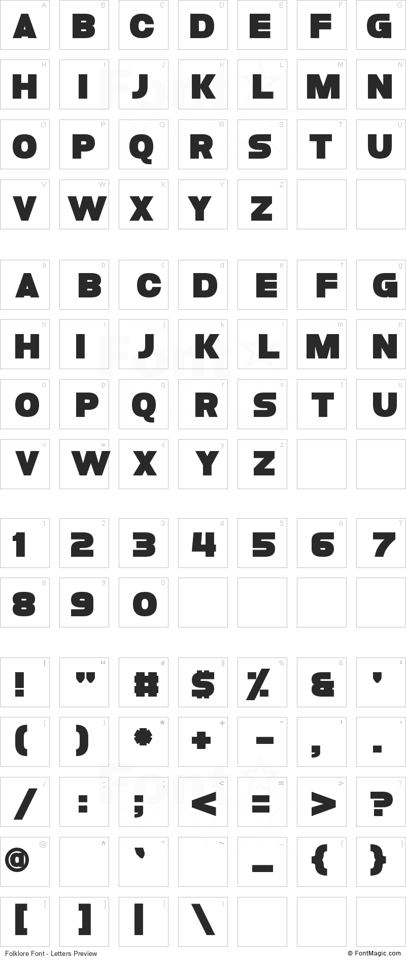Folklore Font - All Latters Preview Chart