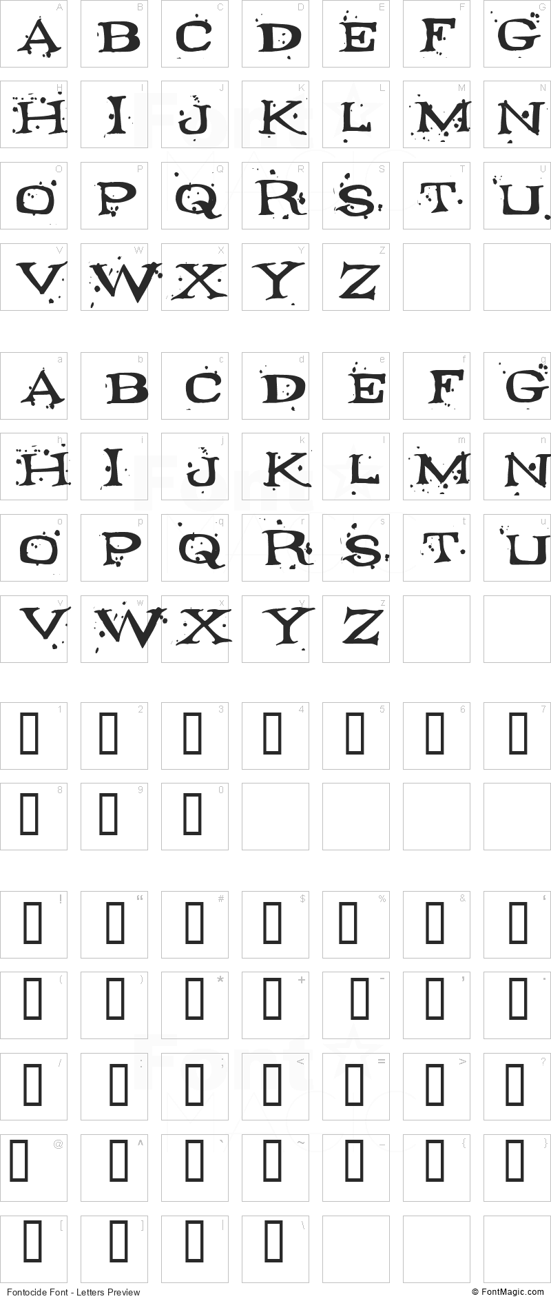 Fontocide Font - All Latters Preview Chart