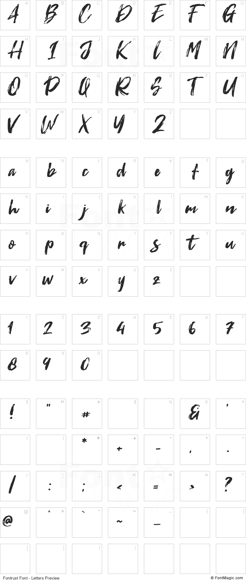 Fontrust Font - All Latters Preview Chart