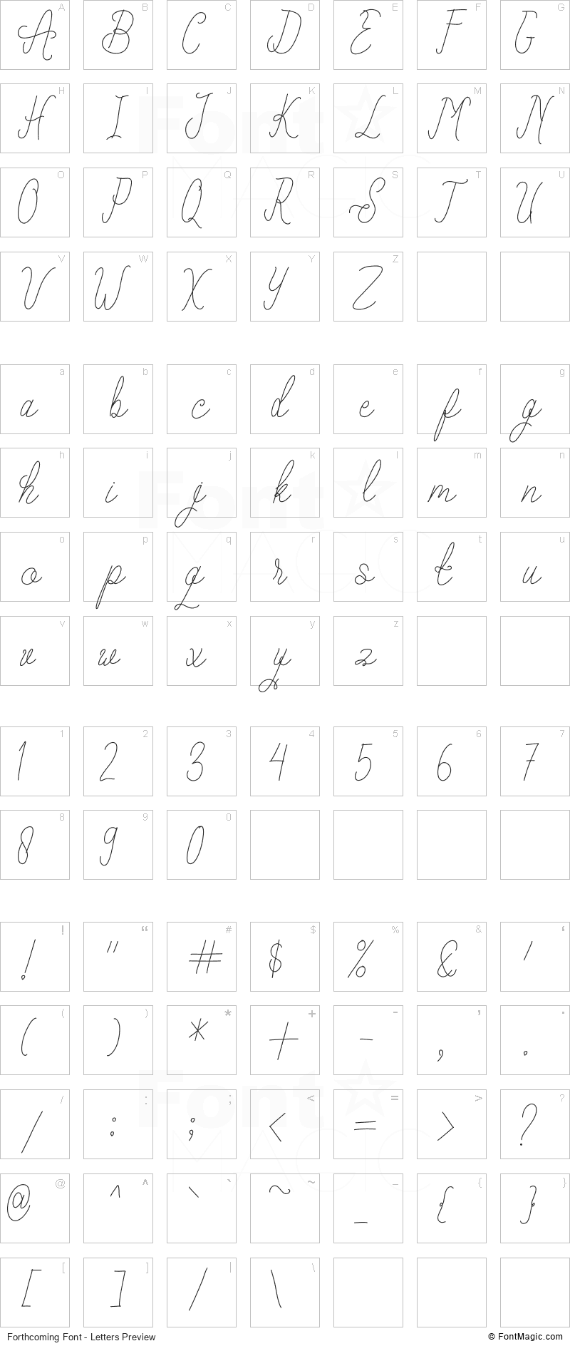 Forthcoming Font - All Latters Preview Chart