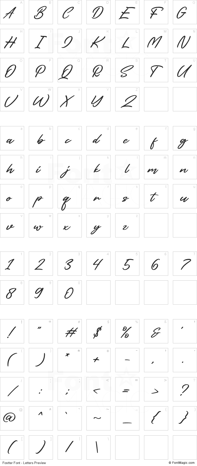 Fostter Font - All Latters Preview Chart