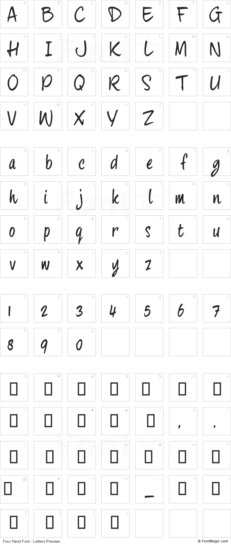 Four Hand Font - All Latters Preview Chart
