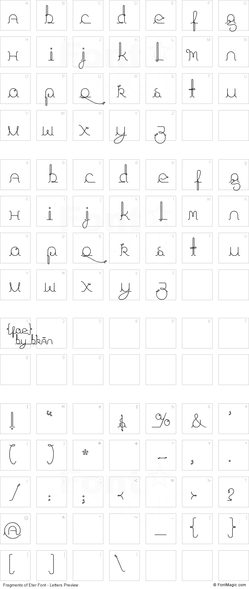 Fragments of Eter Font - All Latters Preview Chart