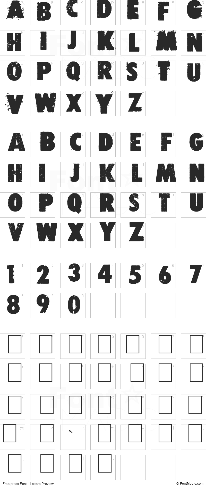 Free press Font - All Latters Preview Chart